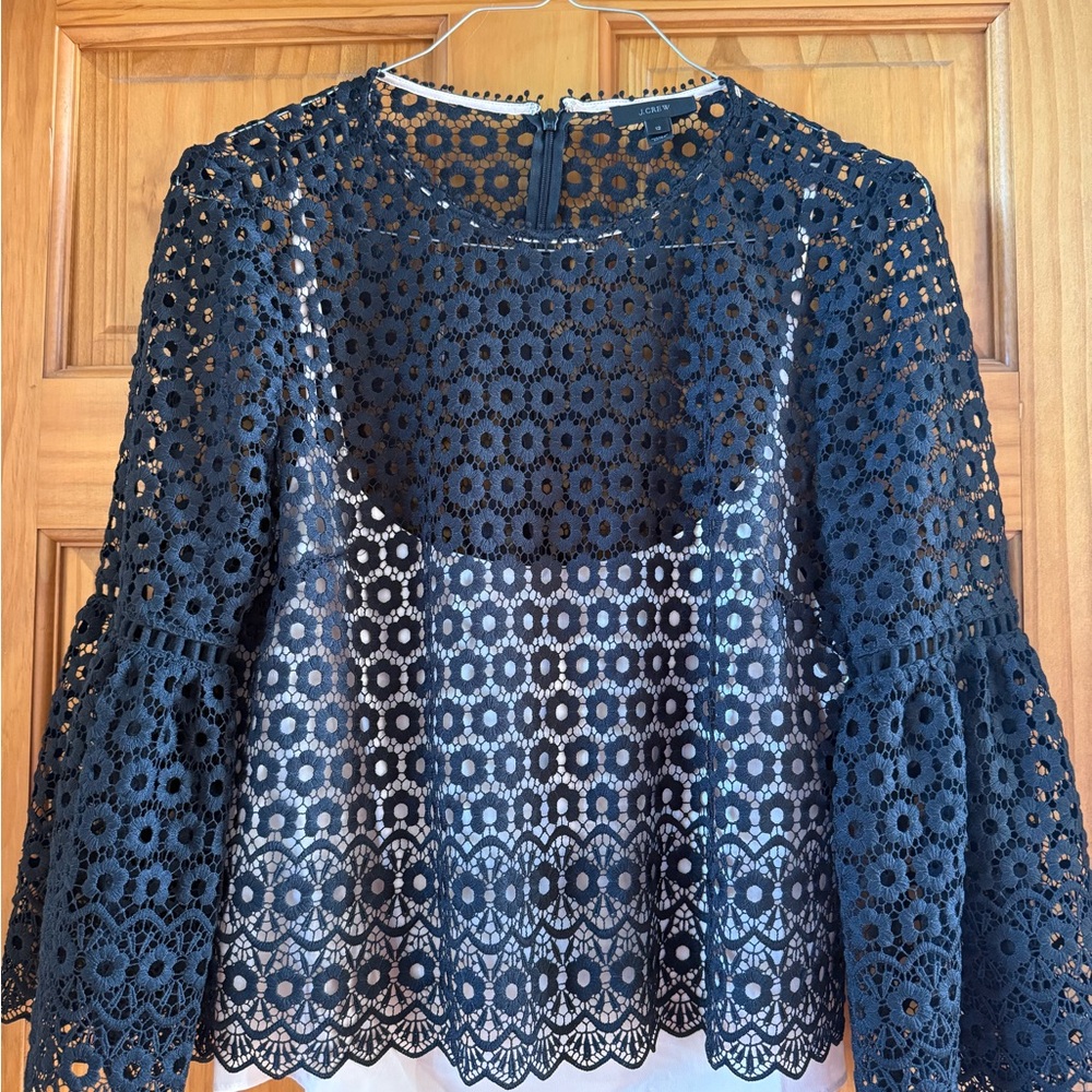 J. Crew Elegant Black Lace Blouse